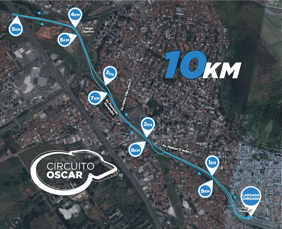Mapa detalhado do percurso da Corrida 10km.